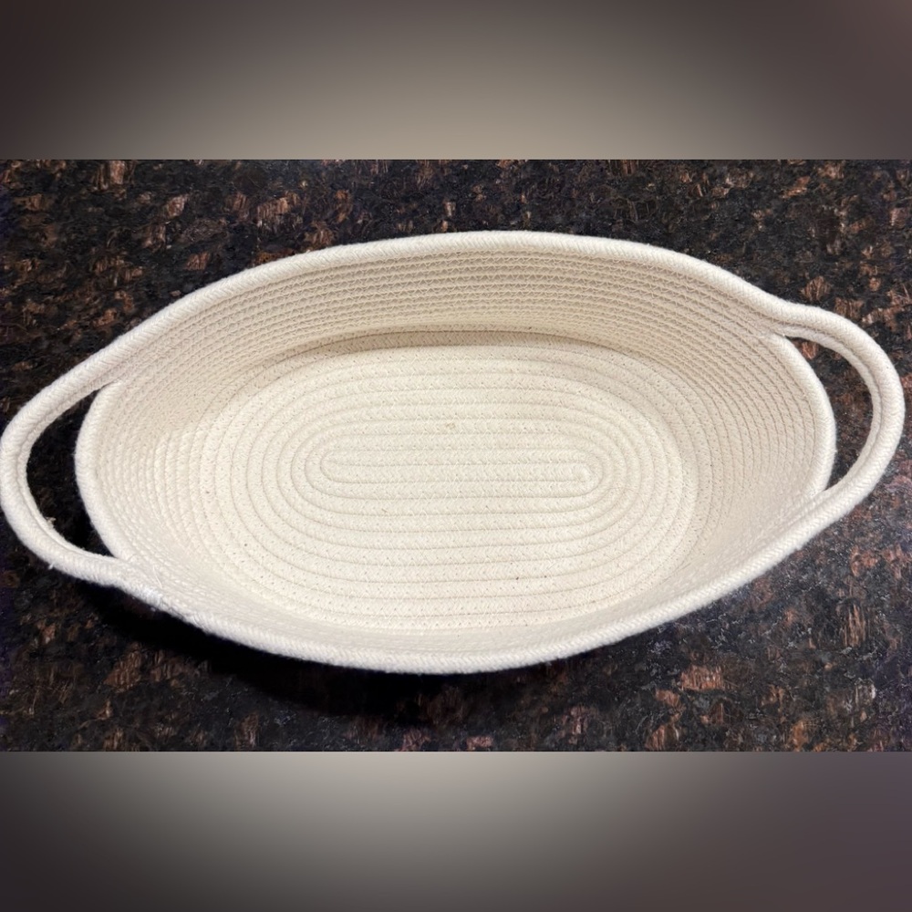 A White Cotton Rope Woven Basket Handles Size 15x8x5 inches
